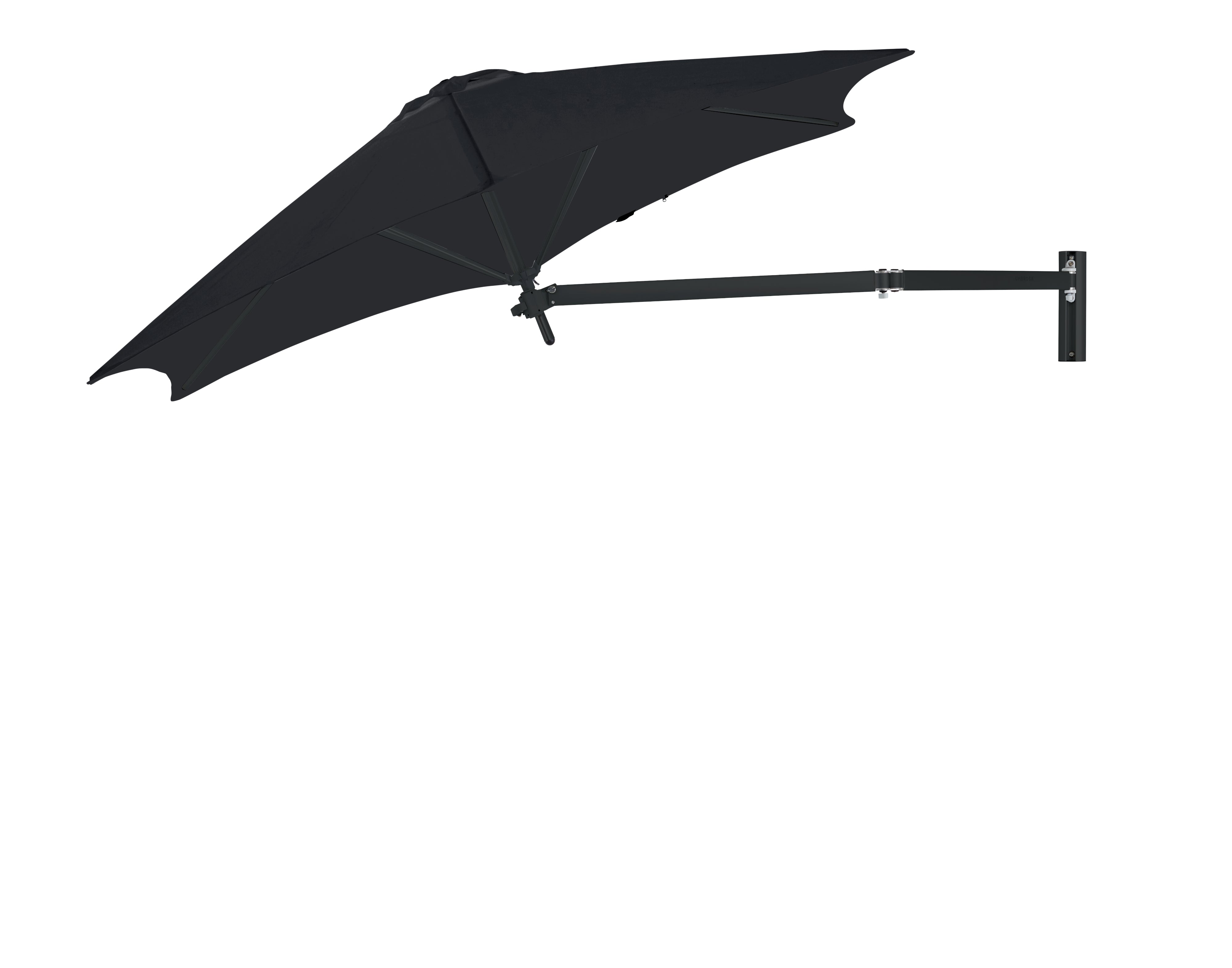 Umbrosa, Paraflex muurparasol + arm, 4 afmetingen, 2 kleuren frame, keuze uit 14 kleuren parasoldoek.