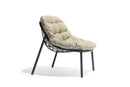 Todus Lounge stoel Stofcategorie A Todus Albus lage rug lounge stoel. Verkrijgbaar in meerdere kleuren gepoedercoat RVS frame en met meerdere kleuren kussens.