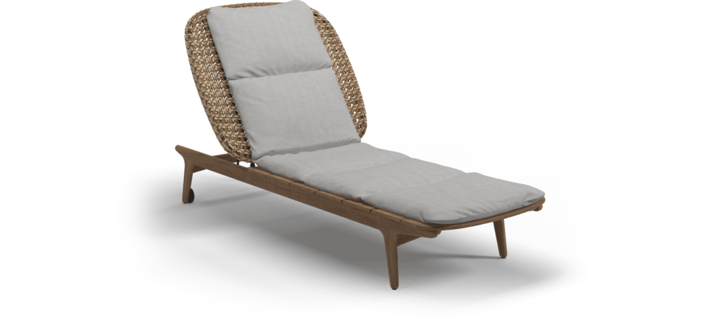 Gloster Ligbedden Gloster Kay lounger, verkrijgbaar in 3 verschillende soorten stofferingen en een hele range aan kleuren.