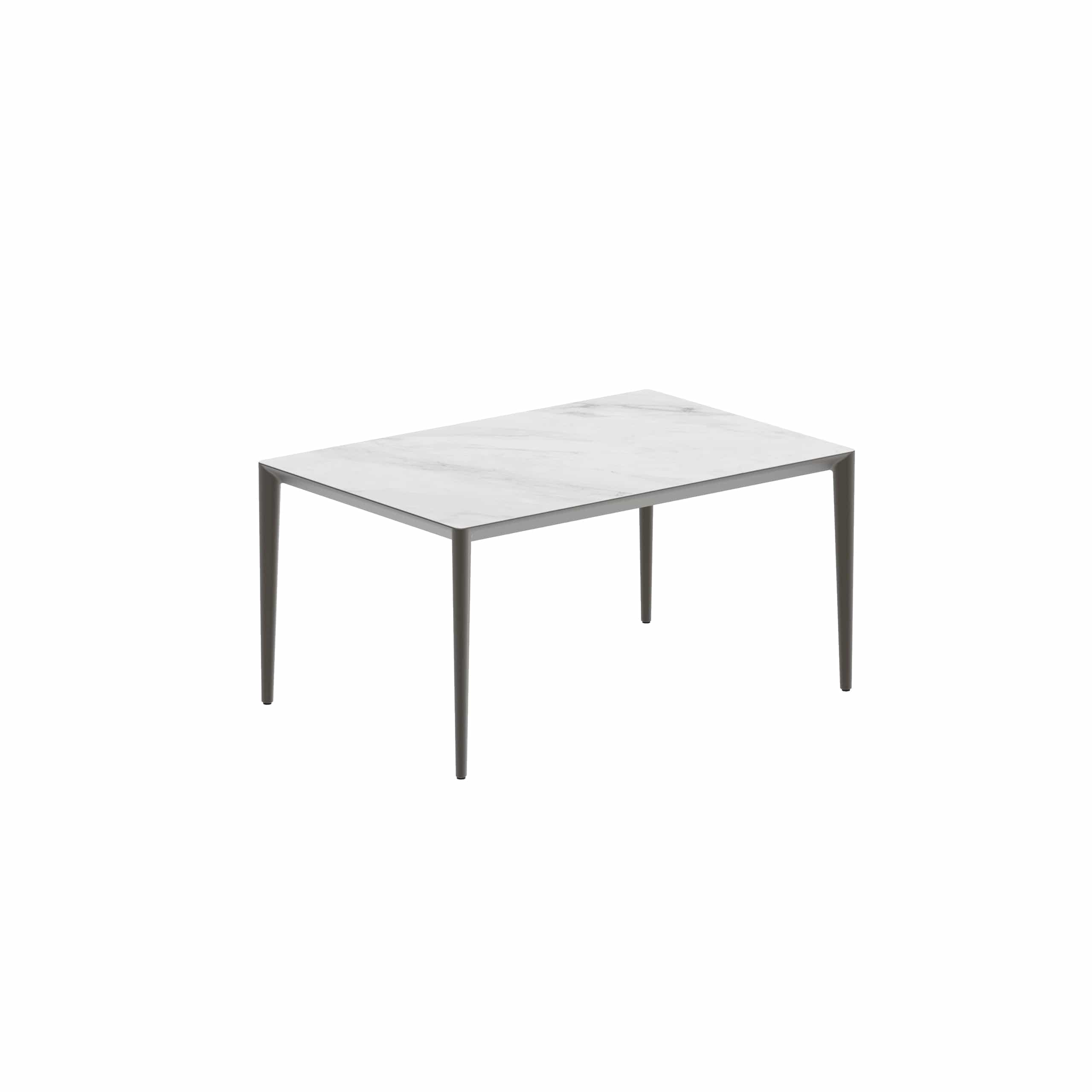 Royal Botania Tafel Gepoedercoat aluminium Brons / Bianco Statuario Royal Botania U-nite Tafel 220x100x75cm. Diverse kleuren frames en tafelbladen mogelijk.
