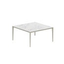 Royal Botania Tafel Gepoedercoat aluminium Pebble / Bianco Statuario Royal Botania U-nite Tafel 150x150x75cm. Diverse kleuren frames en tafelbladen mogelijk.