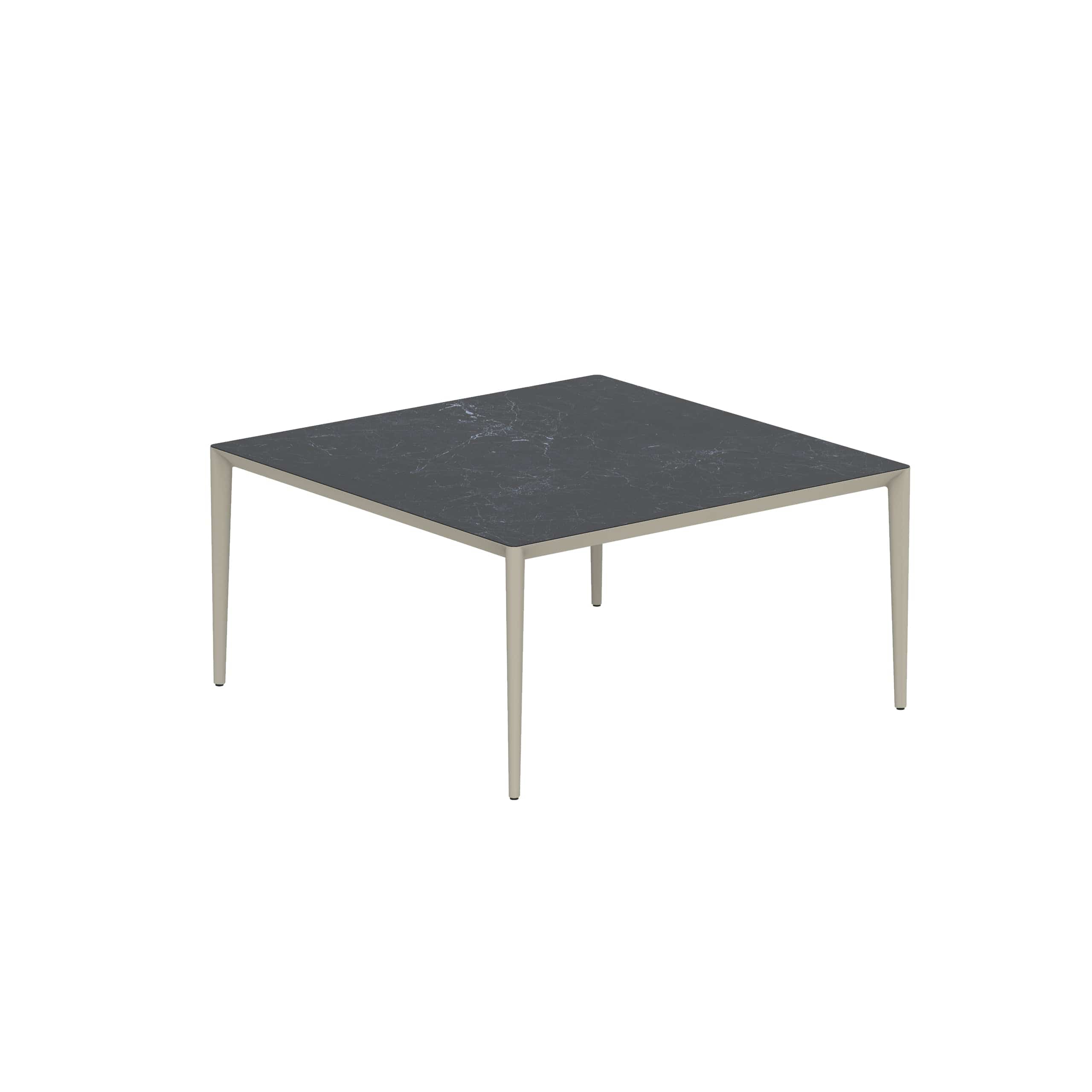 Royal Botania Tafel Gepoedercoat aluminium Pebble / Nero Marquina Royal Botania U-nite Tafel 150x150x75cm. Diverse kleuren frames en tafelbladen mogelijk.