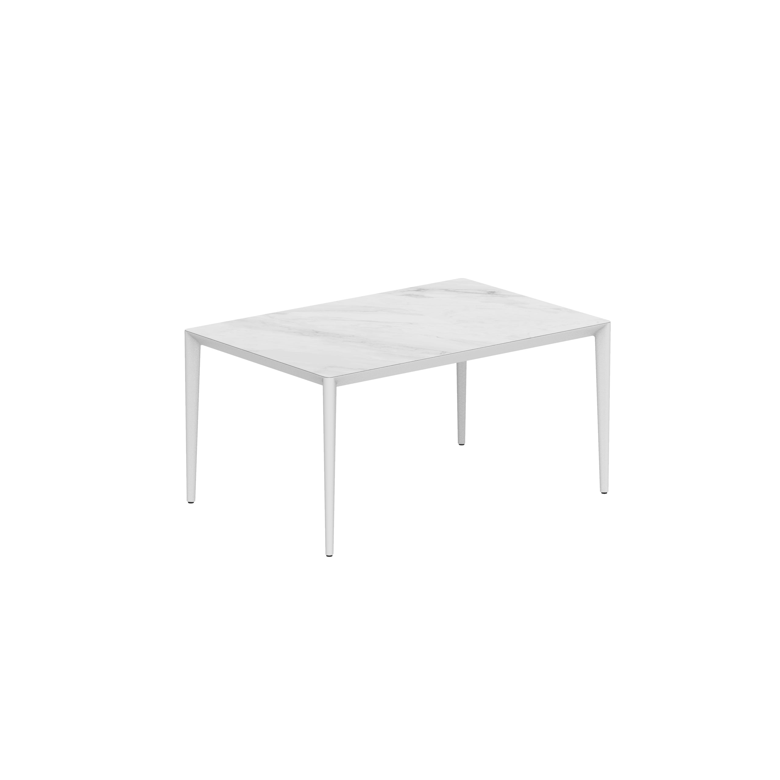 Royal Botania Tafel Gepoedercoat aluminium wit / Bianco Statuario Royal Botania U-nite Tafel 100x150x75cm. Diverse kleuren frames en tafelbladen mogelijk.