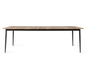 Vincent Sheppard Tafel Vincent Sheppard Leo eettafel 240 x 90, lava kleur frame en teakhouten tafelblad.