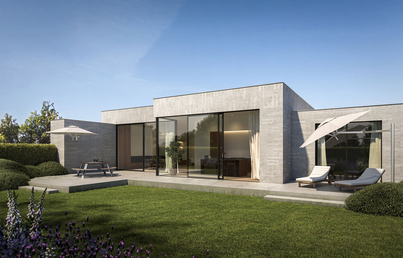 Umbrosa, Paraflex muurparasol + arm, 4 afmetingen keuze uit 14 kleuren parasoldoek.