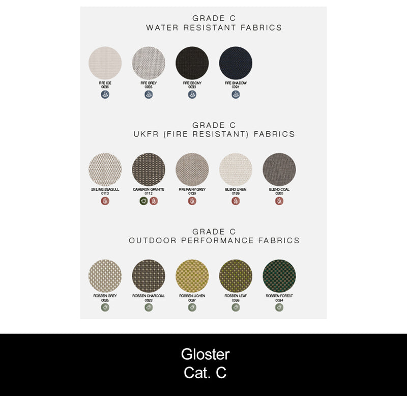 Gloster Grid Lounge bank met tafel rechts, verkrijgbaar in 2 verschillende soorten stofferingen en een hele range aan kleuren.