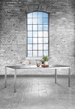 Solpuri, classic RVS tafel 100x100cm, keuze uit tafelbladen in HPL, Keramik en Dekton.