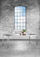 Solpuri, classic RVS tafel 220x100cm, keuze uit tafelbladen in HPL, Keramik, Dekton en Teakhout.
