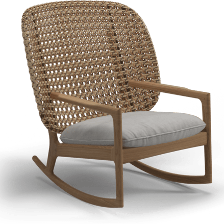 Gloster Lounge stoel Gloster Kay high back rocking chair, verkrijgbaar in 3 verschillende soorten stofferingen en een hele range aan kleuren.