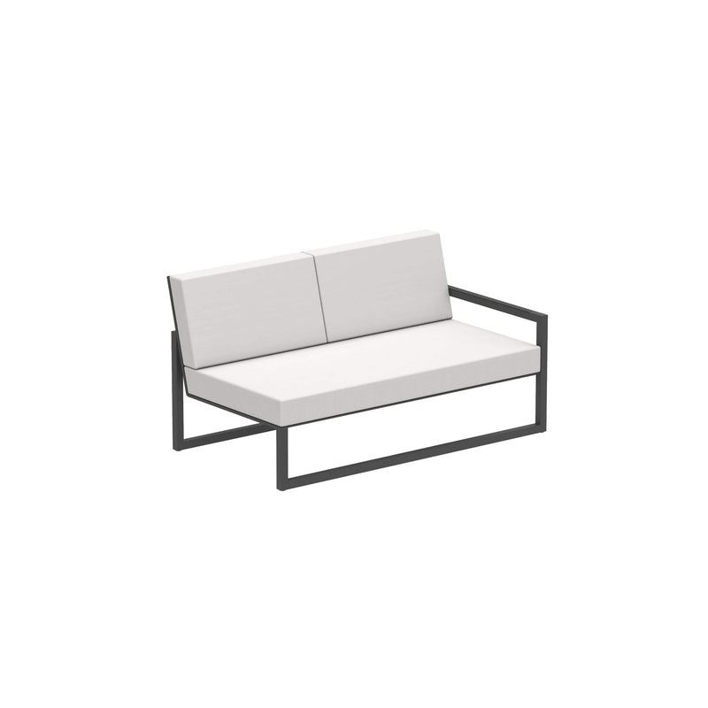 Royal Botania Lounge modulair Antraciet gepoedercoat aluminium / Zwart / Stof categorie A Royal Botania Ninix Lounge modulaire twee zitsbank met armleuning links, verkrijgbaar in verschillende kleuren frame's en stofferingen