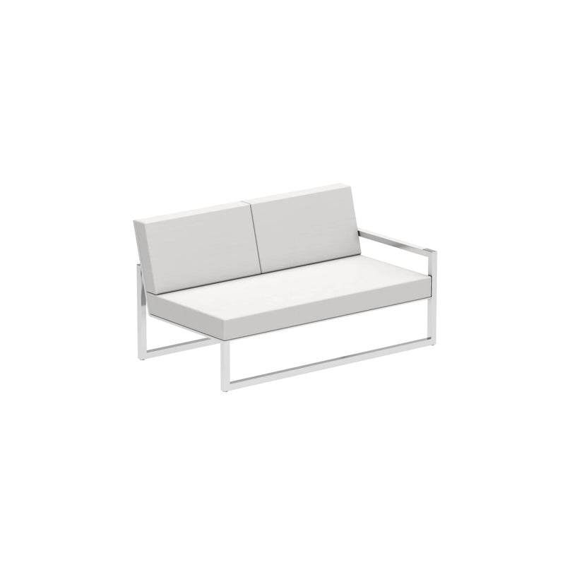 Royal Botania Lounge modulair Electro Polished RVS / Wit / Stof categorie A Royal Botania Ninix Lounge modulaire twee zitsbank met armleuning links, verkrijgbaar in verschillende kleuren frame's en stofferingen