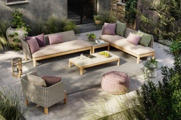 Royal Botania Lounge modulair Royal Botania Calypso chaise longue met verschillende kleuren stoffering.