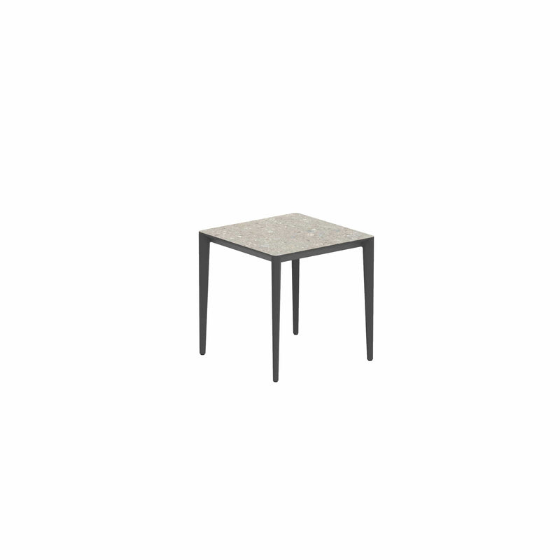 Royal Botania Tafel Gepoedercoat aluminium Antraciet / Ceppo Dolomitico Royal Botania U-nite Tafel 100x90x75cm. Diverse kleuren frames en tafelbladen mogelijk.