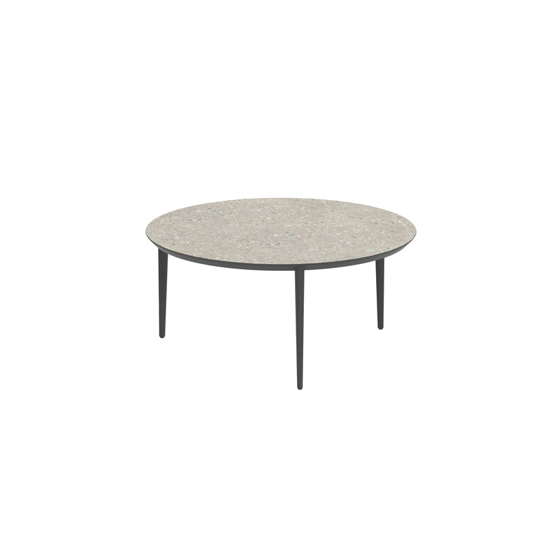 Royal Botania Tafel Gepoedercoat aluminium Antraciet / Ceppo Dolomitico Royal Botania U-nite Tafel  ø160cm. Diverse kleuren frames en tafelbladen mogelijk.