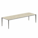 Royal Botania Tafel Gepoedercoat aluminium Brons / Travertino Royal Botania U-nite Tafel 300x100x75cm. Diverse kleuren frames en tafelbladen mogelijk.