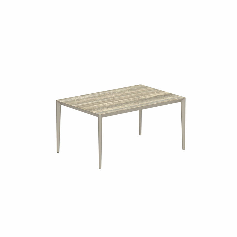 Royal Botania Tafel Gepoedercoat aluminium Sand / Travertino Royal Botania U-nite Tafel 100x150x75cm. Diverse kleuren frames en tafelbladen mogelijk.