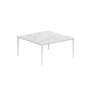 Royal Botania Tafel Gepoedercoat aluminium wit / Bianco Statuario Royal Botania U-nite Tafel  150x150x75cm. Diverse kleuren frames en tafelbladen mogelijk.