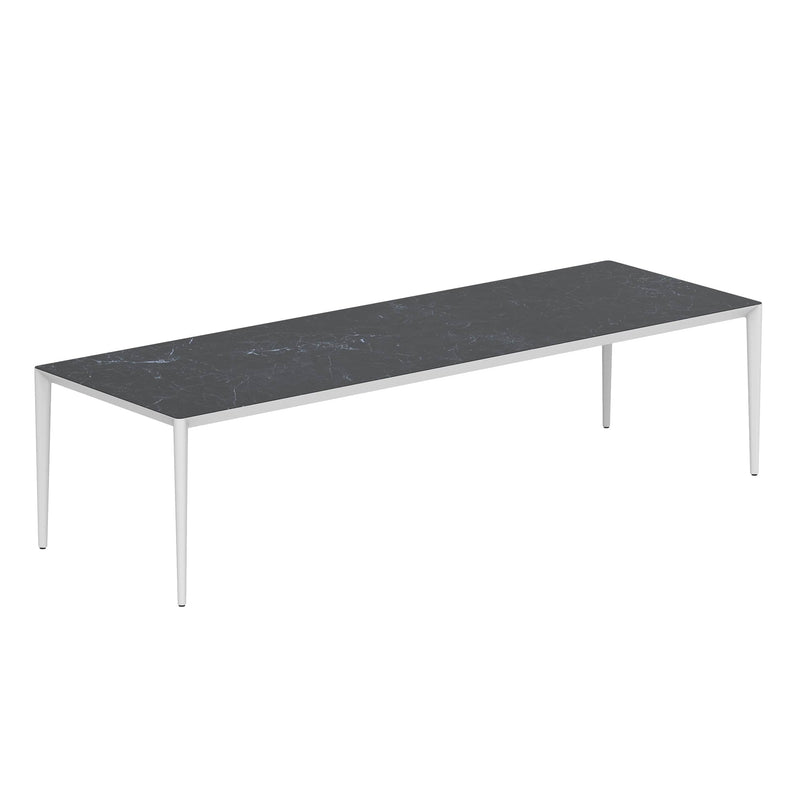 Royal Botania Tafel Gepoedercoat aluminium wit / Nero Marquina Royal Botania U-nite Tafel 300x100x75cm. Diverse kleuren frames en tafelbladen mogelijk.