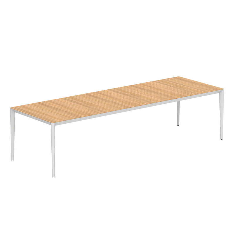 Royal Botania Tafel Gepoedercoat aluminium wit / Teak Royal Botania U-nite Tafel 300x100x75cm. Diverse kleuren frames en tafelbladen mogelijk.