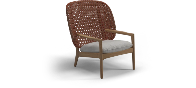 Gloster Kay high back lounge chair, verkrijgbaar in 3 verschillende soorten stofferingen en een hele range aan kleuren.
